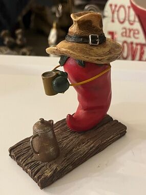 Vintage Red Chili Pepper Figurine with Brown Hat